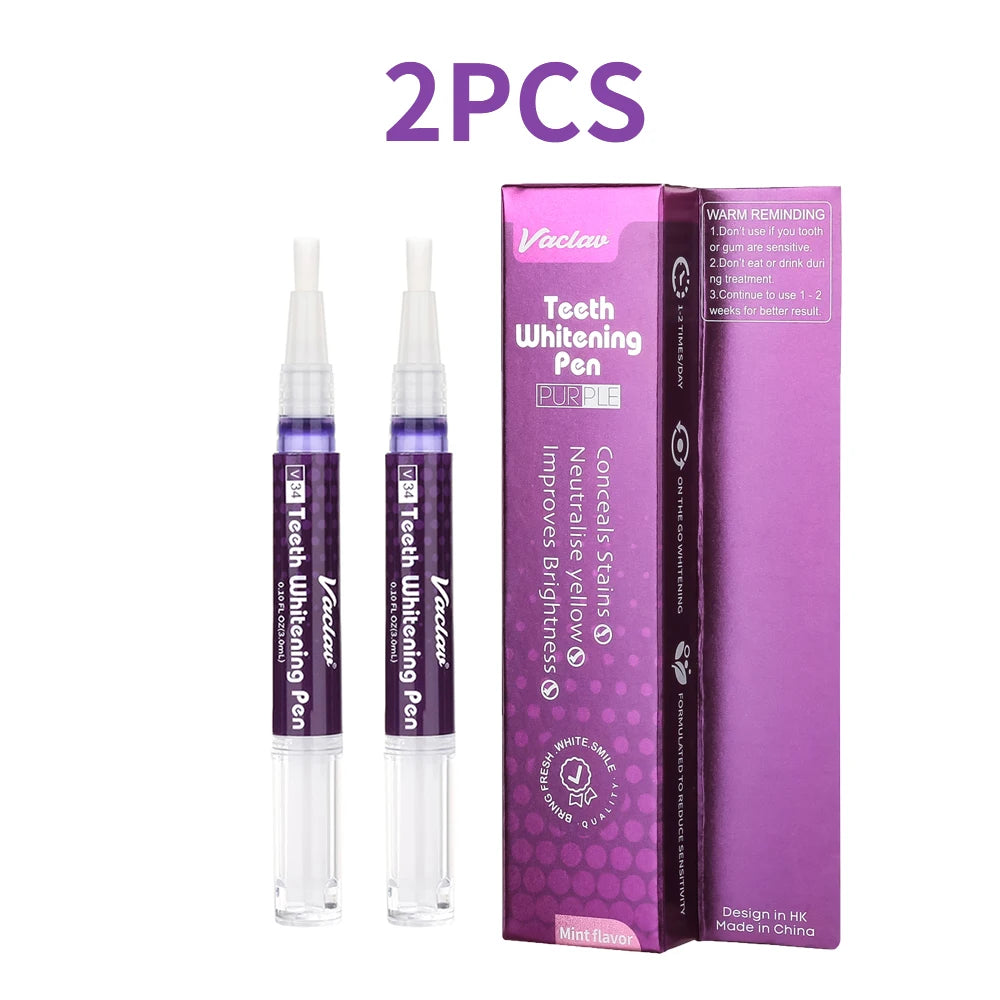 V34 Purple Whitening Gel Pen, Instant Teeth Whitening Pigment Pen for Removing Stains and Restoring Tooth Color