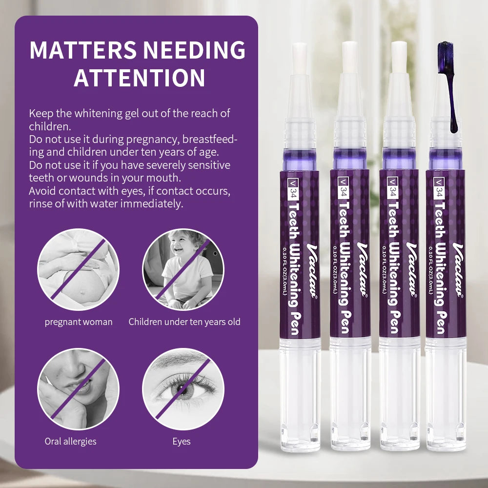 V34 Purple Whitening Gel Pen, Instant Teeth Whitening Pigment Pen for Removing Stains and Restoring Tooth Color