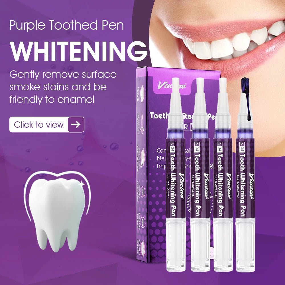 V34 Purple Whitening Gel Pen, Instant Teeth Whitening Pigment Pen for Removing Stains and Restoring Tooth Color