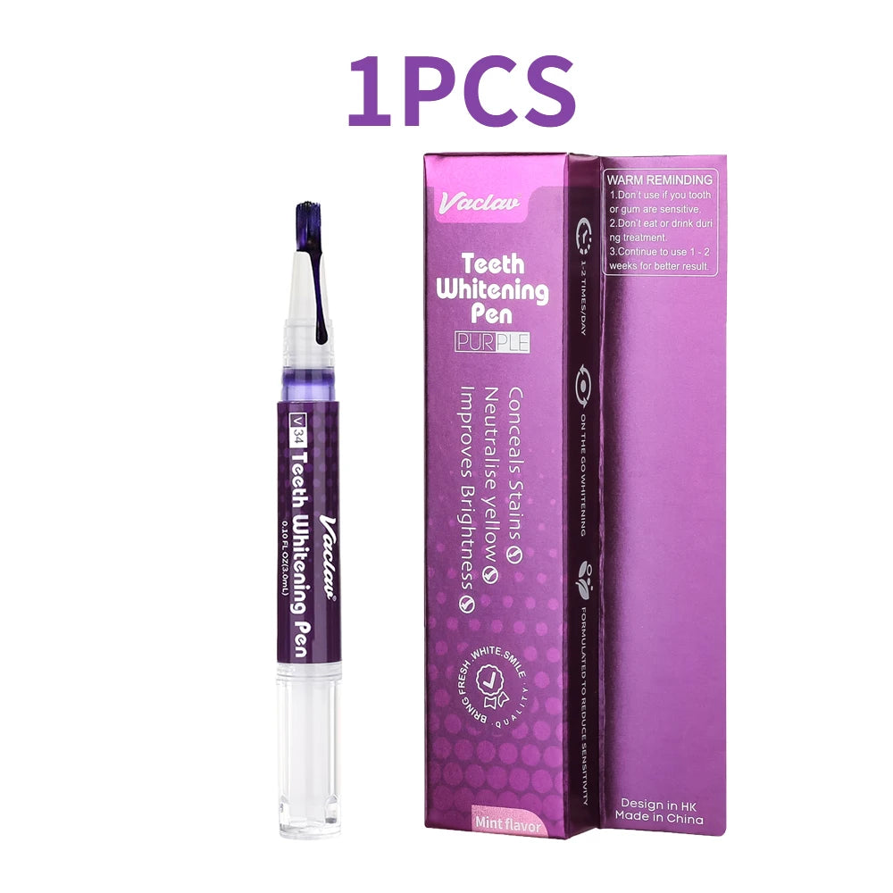 V34 Purple Whitening Gel Pen, Instant Teeth Whitening Pigment Pen for Removing Stains and Restoring Tooth Color