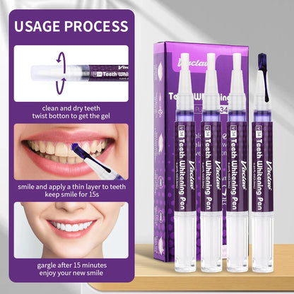 V34 Purple Whitening Gel Pen, Instant Teeth Whitening Pigment Pen for Removing Stains and Restoring Tooth Color