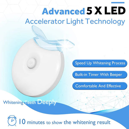 Teeth Whitening Kit - 5X LED Light Tooth Whitener with 35% Carbamide Peroxide, Mouth Trays, 3 Remineralizing Gel and Tray Case